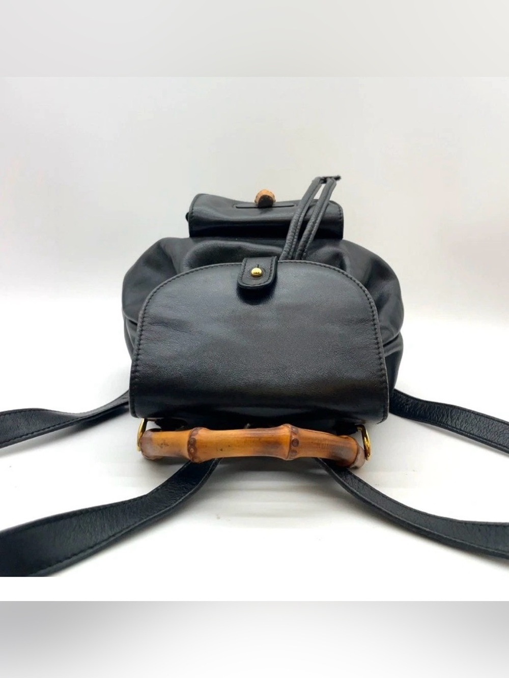 FINAL PRICE Authentic Gucci Bamboo Leather Black 003.2852 Backpack W/Dustbag - Picture 3 of 16